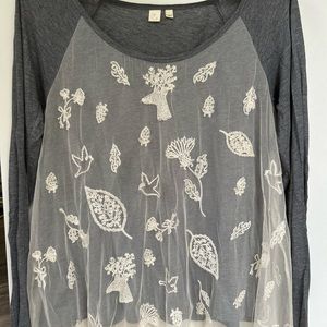 Anthropologie long sleeve with tule and embroidery